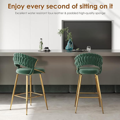 25.2" Velvet Counter Stool with Gold Accents, Ergonomic Plush Seat for Kitchen Island Bar