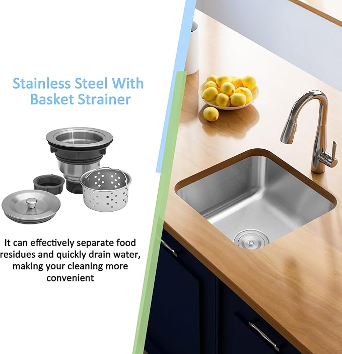 Bar Sink, 16 Inch Undermount Kitchen Sink, T-304S Stainless Steel RV Kitchen Sinks, Small Kitchen Sinks With Sink Drain Strainer, Use at Rv, Bar,Outdoor, Laundry and Utility,Bathroom