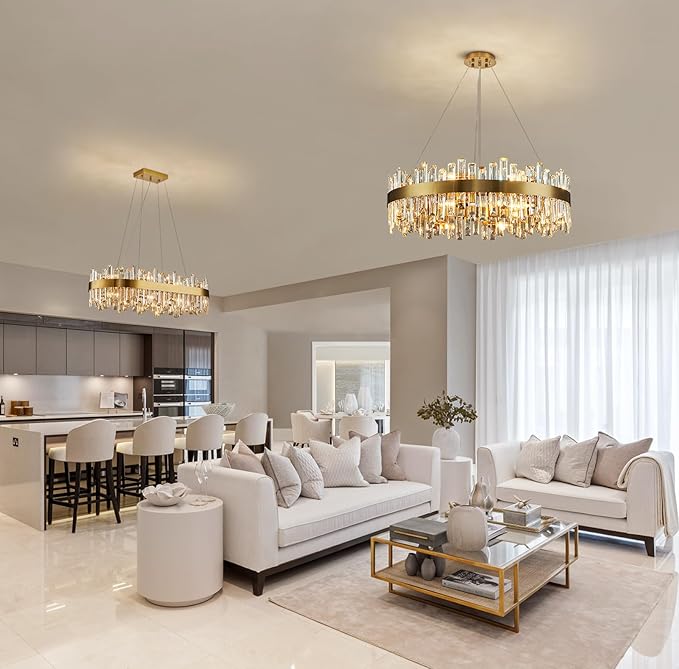 Siljoy 16-Light Modern Crystal Chandelier, 31.5'' Luxury Dimmable Brass Gold K9 Crystal Raindrop Chandelier Adjustable Hanging Crystal Ceiling Light for Dining Living Room Kitchen Island Entry Foyer
