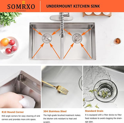 32 Inch Double Bowl Kitchen Sink Undermount - 32x19 Undermount Workstation Sink 16 Gauge Stainless Steel 10 Inch Deep Double Bowl Kitchen Sinks