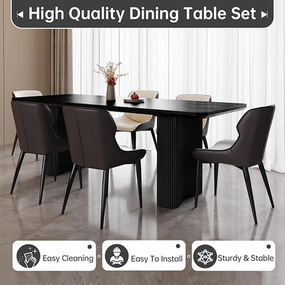 Miuuod 79" Black Dining Table for 4-8 People Large Modern Kitchen Dining Room Table Rectangular Wood Table with Wave Legs Farmhouse Dining Table for Living Room Home Office Workspace Easy Assembly