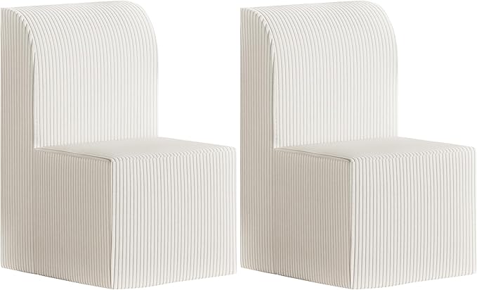 Modern Corduroy Upholstered Armless Dining Chair Set of 2, Comfortable Dining Room Chair Side Leisure Chairs with Mid Back for Dining Room Kitchen Bedroom Reading Room, No Assemble, Beige