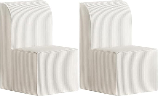 Modern Corduroy Upholstered Armless Dining Chair Set of 2, Comfortable Dining Room Chair Side Leisure Chairs with Mid Back for Dining Room Kitchen Bedroom Reading Room, No Assemble, Beige