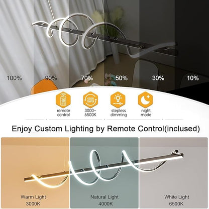 Black Modern Chandelier for Dining Room,Creative Modern Led Pendant Light for Kitchen Island Lighting Dimmable 39.73" Twist Design Modern Led Chandelier 3000K-6500K Adjustable Color Temperature