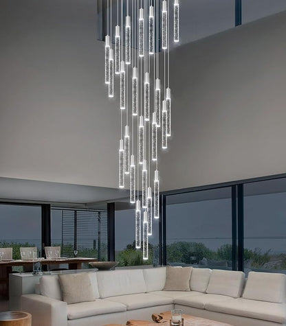 HAIXIANG W24 x H157 Glam Chandelier Bubble Crystal Ceiling Chandeliers Remote Dimmable LED Light High Ceiling Pendants Light Fixtures Adjustable Long Lights 24-Lights Silver Lamp