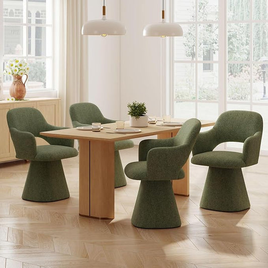 Green Modern Swivel Dining Chairs Set of 4, Upholstered Chenille Dining Room Chairs with Curved High Back, Comfy Side Armchair for Kitchen Reception Bedroom
