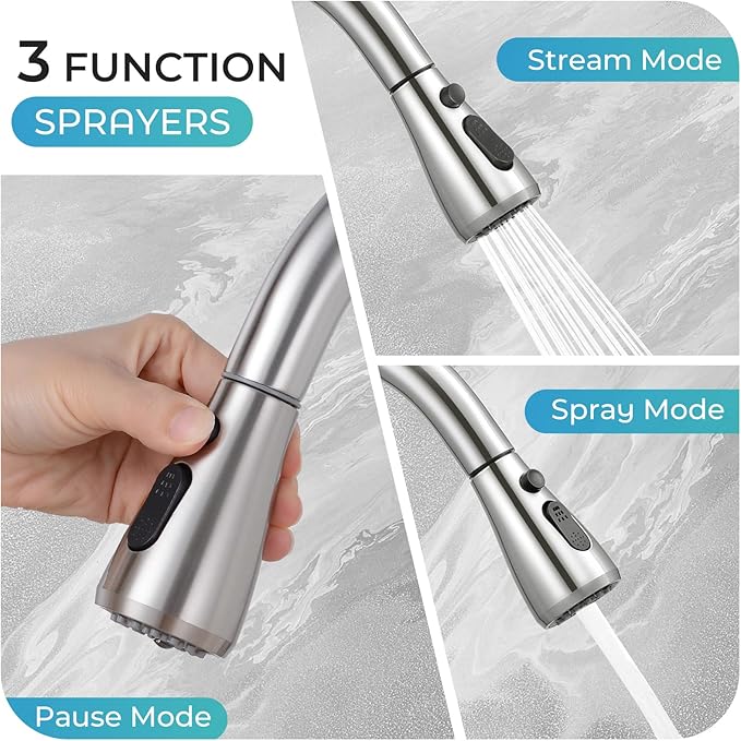 Touchless Kitchen Faucet with Pull Down Sprayer - Brushed Nickel Single Handle Kitchen Faucets, High Arc Stainless Steel Pull Out Kitchen Sink Faucet with Deck for RV Laundry Farmhouse Bar