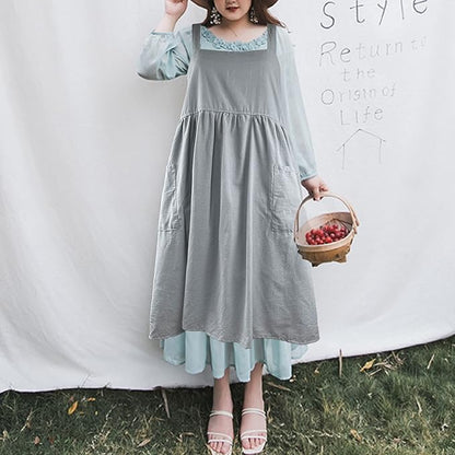 Uaussi Cotton Linen Apron Cross Back Work Apron for Women with Pockets Pinafore Dress X Cross Halter Apron for Chef Gardening