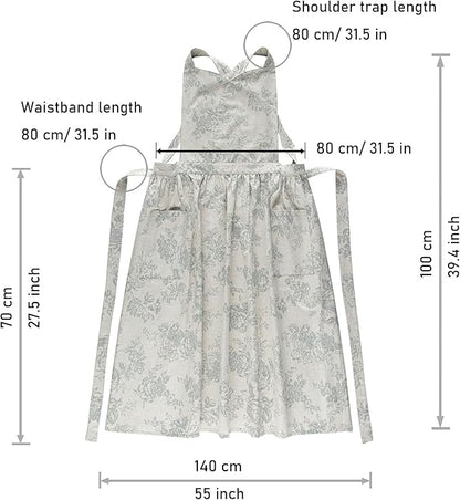Floral Cotton Waterproof Adult Kitchen Apron Adjustable Cooking Baking Garden Chef Apron with Pocket