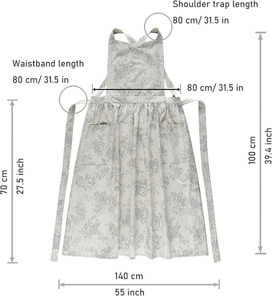 Adult Kitchen Apron Floral Cotton Waterproof Adjustable Apron Cooking Baking Garden Chef Apron with Pocket