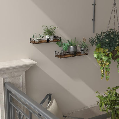 MEBRUDY Floating Shelves Set of 2, Rustic Wall Shelves with Rhombic Style for Living Room, Bedroom, Bathroom, Kitchen