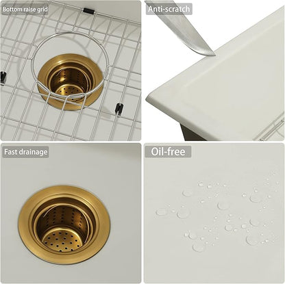 White Bar Sink Undermount,16 X 18 inch Small Composite Bar Sink,Granite Kitchen & Bar Sinks (White, 16" X 18")