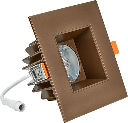 Maxxima 4 in. Ultra-Thin Recessed Anti-Glare LED Downlight, Canless IC Rated, 5 Color Temperature Selectable 2700K/3000K/3500K/4000K/5000K, Dimmable Square Bronze Trim, 90 CRI