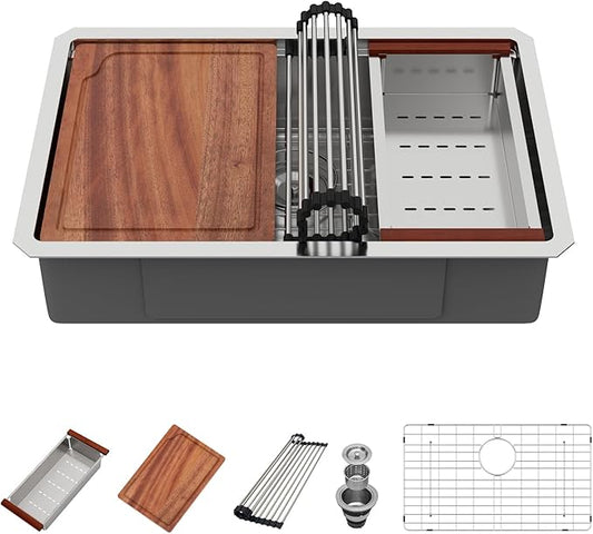 27 Inch Undermount Kitchen Sink - Beslend ADA 7 Inch Depth 27x18 Undermount Worksation Sinks Under Counter Stainless Steel 16 Gauge Mobility Friendly Sink for Wheelchair Accessible Kitchen