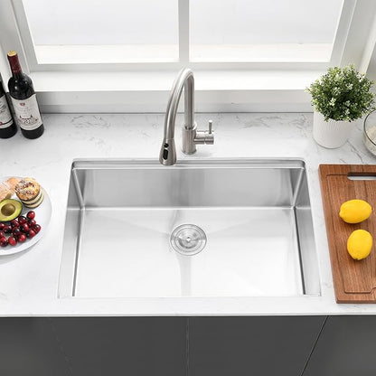 PEPO 33 Inch Kitchen Sink Undermount - 33 x 19 Undermount Kitchen Sink Workstation Deep Single Bowl 16 Gauge Stainless Steel Sinks Basin