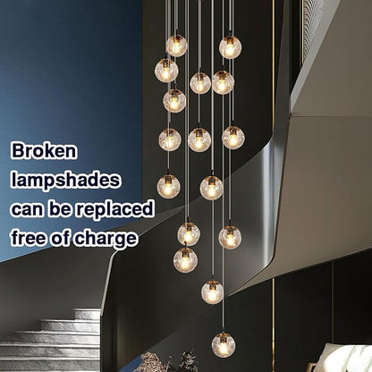 SZXYKEJI 16 Light Chandelier Mid Century Glass Globe Staircase Long Pendant Light Fixture Large Chandeliers for High Ceiling Light LED Bulbs for Living Room Foyer Hallway