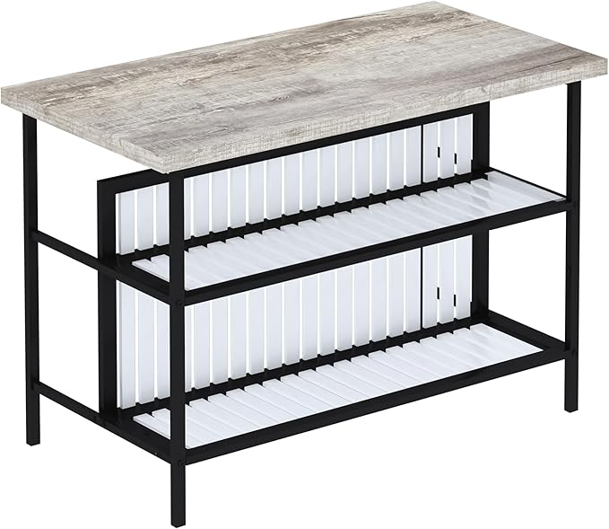 AWQM Kitchen Island with Seating & Storage Shelf, Modern Bar Table and Chairs Set for 2, Wooden Island Table for Kitchen, Dining Table Set for Small Space, Grey