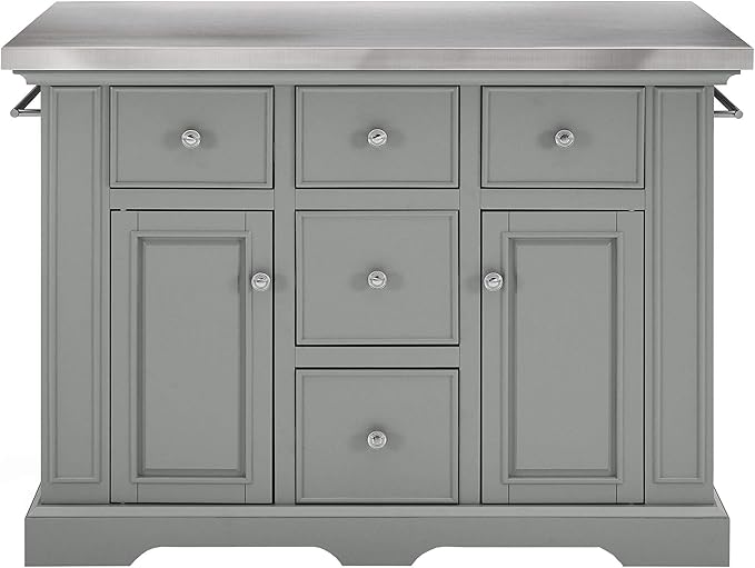 Crosley Furniture Julia Stainless Steel Top Kitchen Island with Storage Drawers, Shelves, and Spice Rack, Gray