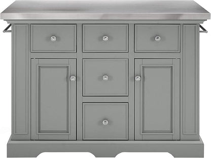 Crosley Furniture Julia Stainless Steel Top Kitchen Island with Storage Drawers, Shelves, and Spice Rack, Gray