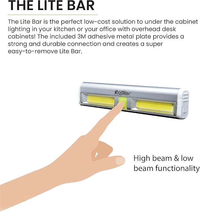 (GG-113-LBAR Universal Lite Bar, COB LED Technology, Wall Mounted Battery Powered LED Light, Cabinet Lighting (Batteries Included) 200 Lumen, Gray