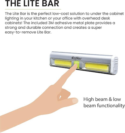 (GG-113-LBAR Universal Lite Bar, COB LED Technology, Wall Mounted Battery Powered LED Light, Cabinet Lighting (Batteries Included) 200 Lumen, Gray