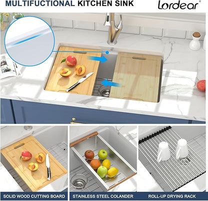 Lordear 28 White Undermount Kitchen Sink Composite Granite Sink 28x19 Inch Quartz Sinks Workstation Under Counter Kitchen Sinks
