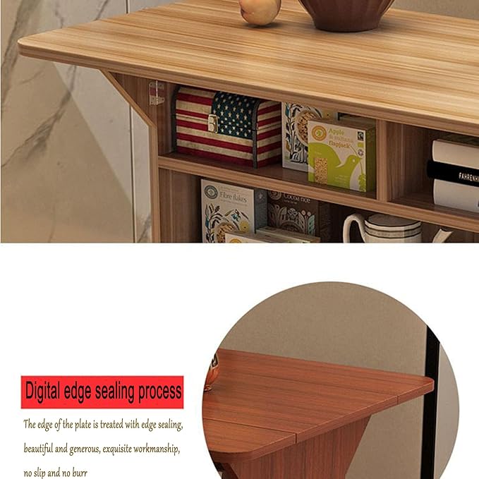 Folding Dining Table, Multi-Purpose Dining Table, 2 Level lockers, Removable Kitchen Table with Pulley, Suitable for Small Space Restaurant Kitchens (Black.)