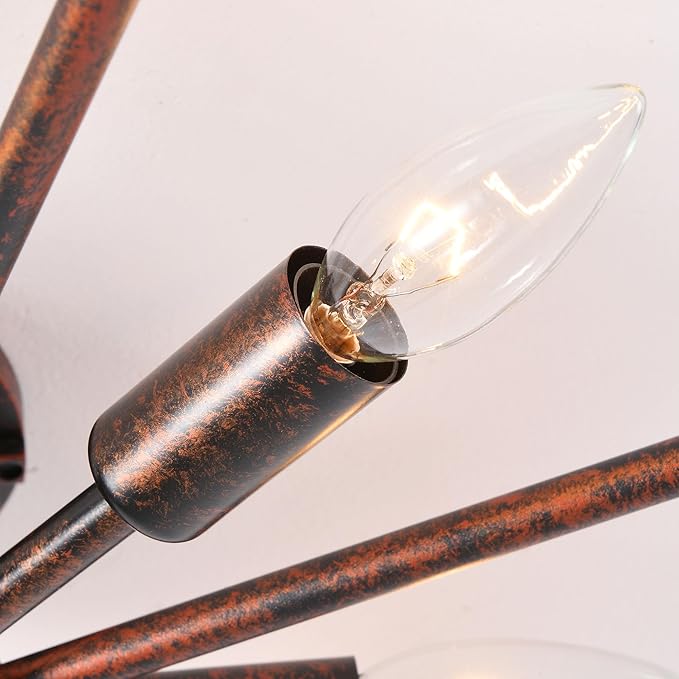 Farmhouse Ceiling Light Red Rust Metal Dining Room Flush Mount Light Fixtures, 26.8" Rustic Living Room Lighting Fixtures Ceiling, E12 Ceilings Lamp for Kitchen (8-Light)