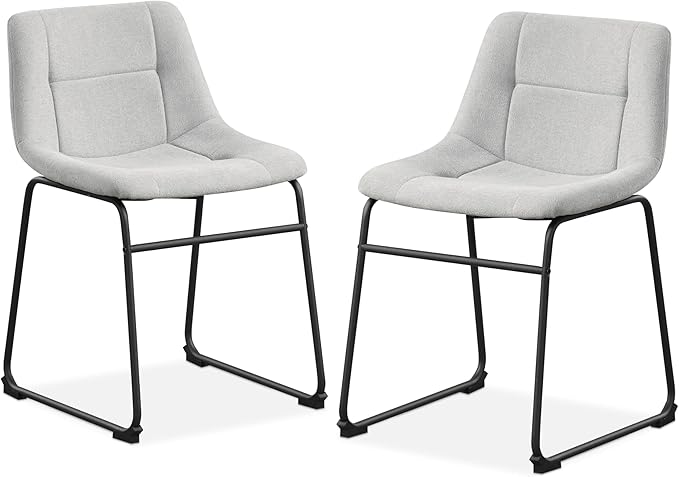 Furniture of America Veradis Modern Bentwood Dining Chairs Set of 2, Chenille Fabric Stool with Back and Metal Frame, Comfortable Upholstered Seating for Kitchen, Living Room, Light Grey, 30 inch
