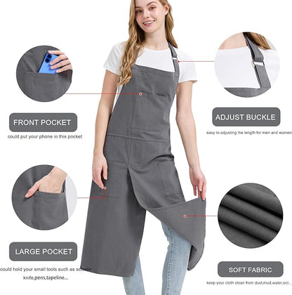 Molaxhome Split Apron with 3 Pockets,Unisex Pottery Apron with Adjustable Strap for Kitchen Ceramics