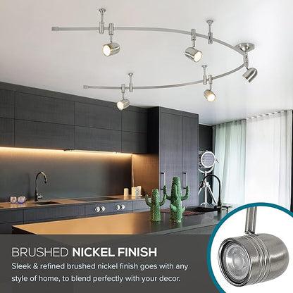 Catalina Lighting 96" Track Ceiling Light, Brushed Nickel, Transitional 5-Light LED Flex Track, Bulb Included, for Kitchen, Living Room, Home Lighting