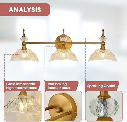 Vintage Bathroom Light Fixtures Gold Bathroom Vanity Light with Glass Shade G9 Bulb Wall Sconces Lighting for Bedroom Living Room Kitchen Hallway