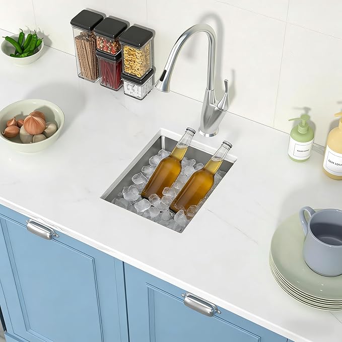 Undermount Bar Sink 12x15 Inch Kitchen Sink Single Bowl Workstation 16 Gauge Stainless Steel 8 In Deep Small Bar Sinks with Practical Accessories