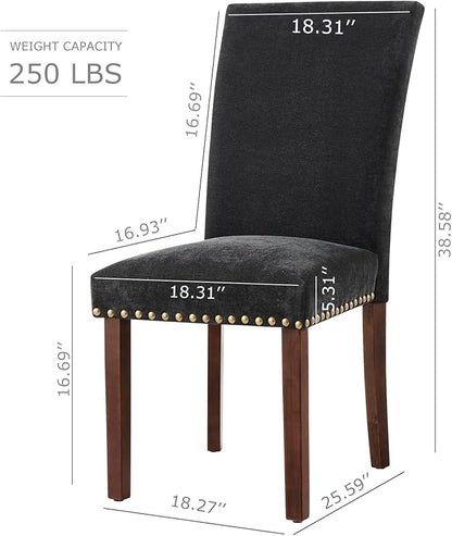 COLAMY Upholstered Parsons Dining Chairs Set of 4, Fabric Dining Room Kitchen Side Chair with Nailhead Trim and Wood Legs - F-Black