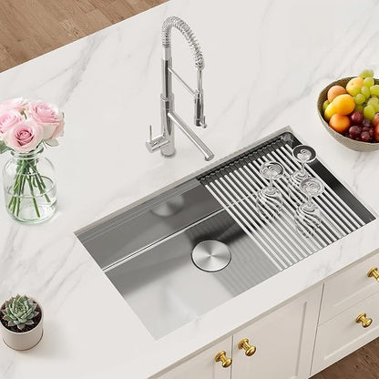 MILOSEN 33 Inch Undermount Kitchen Sink, 33" x 19" Stainless Steel Sinks, Single Bowl Workstation Sink with Custom Accessories, Handmade Under Counter Design, 9'' Depth Large and Deep Kitchen Sinks