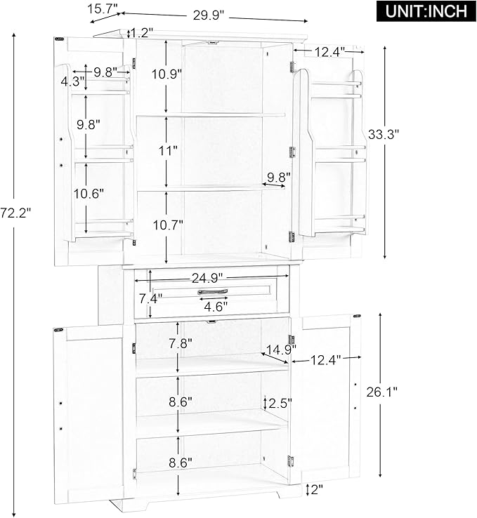 Storage Pantry Cabinet with Door and Shelf Organizer, Kitchen Cupboard for Entryway, Living Room or Bathroom, Adjustable Shelves, Gray
