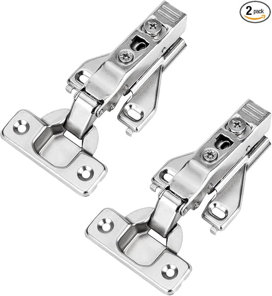 2 Pack 1/2'' Overlay Face Frame Soft Close Hidden Cabinet Hinges, 105 Degree 3D Adjustable Clip On Plate Concealed Kitchen Cupboard Door Hinges with Screws