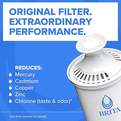 Brita Large 10-Cup Water Filter Pitcher, WQA NSF/ANSI Certified, Removes Chlorine Taste & Odor, Reduces Zinc, Copper & Mercury, 1 Standard Filter, Lasts 2 Months, Bright White