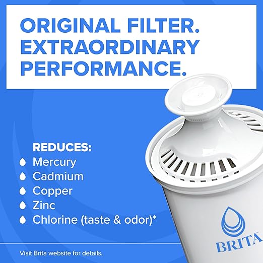 Brita Large 10-Cup Water Filter Pitcher, WQA NSF/ANSI Certified, Removes Chlorine Taste & Odor, Reduces Zinc, Copper & Mercury, 1 Standard Filter, Lasts 2 Months, Bright White