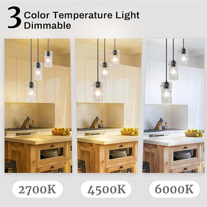 Black Glass Pendant Lights, Pendant Light Fixtures, Pendant Lights For kitchen island Living Room ,With Meatel Adjustable Hanging Rod,(3 Lights)
