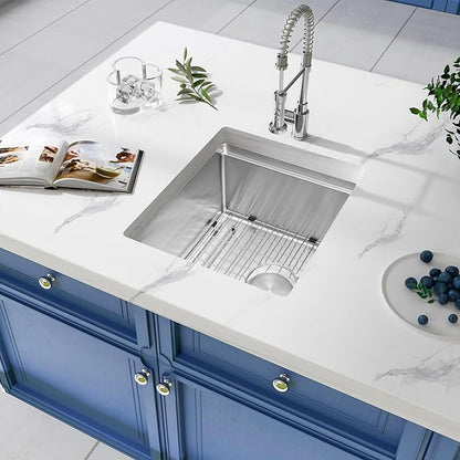 Bar Sink Undermount 16 X 18 inch,16 Gauge Stainless Steel Bar Sink Offset Drain Design,Outdoor Small RV Sinks,Wet Bar Prep Sink with Workstatin (16" X 18")