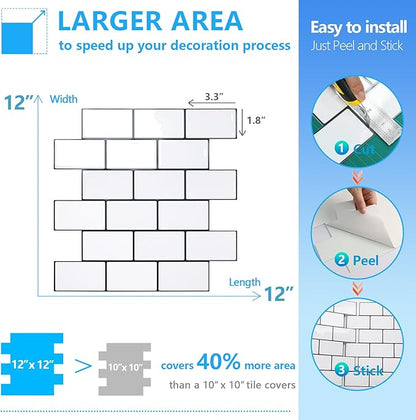 STICKGOO Peel and Stick Backsplash, White Subway Tile Stick on Backsplash for Kitchen (Pack of 1, Thicker Design)