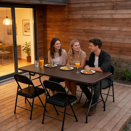 Folding Table 72" x 30" - Heavy Duty Plastic Table with Handle, Foldable&Portable, Fold-in-Half Utility Tables for Outdoor, Dining, Wedding, Events, Indoor, Picnic, Camping, Party, Brown