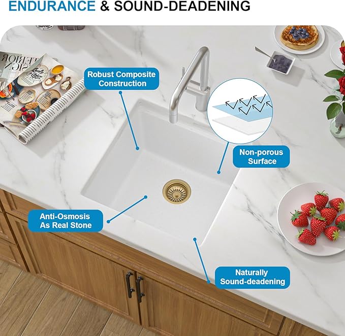 18 White Undermount Bar Sink- 18x18 Under Counter Wet Bar Prep Sink Granite Composite Quartz Workstation Sinks Quartz Natural Stone Not Easily Stained Single Bowl Small Kitchen Sinks
