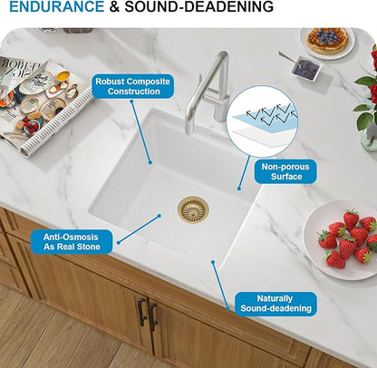 18 White Undermount Bar Sink- 18x18 Under Counter Wet Bar Prep Sink Granite Composite Quartz Workstation Sinks Quartz Natural Stone Not Easily Stained Single Bowl Small Kitchen Sinks