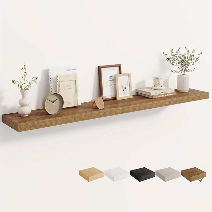 Dreamland 55 Inches Floating Shelves for Wall, 8" Deep Long Floating Shelves Set of 1, Large Display & Storage Shelf, Wall Shelf for Bathroom Bedroom Living Room Kitchen Office, Walnut