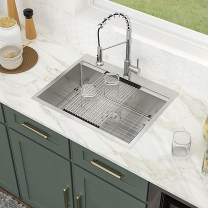 Logmey 30 Inch Drop In Kitchen Sink 30x22x9 All in One Workstation Topmount Sinks Stainless Steel 16 Gauge Single Bowl Overmount Kitchen Sink