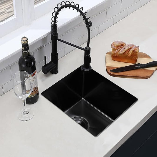 Black Undermount Bar Sink, 15 X 17 Inch Black Bar Sink, Rv Outdoor Stainless Steel Wet Bar Small Kitchen Sinks, Handmade Stainless Steel Single Bowl