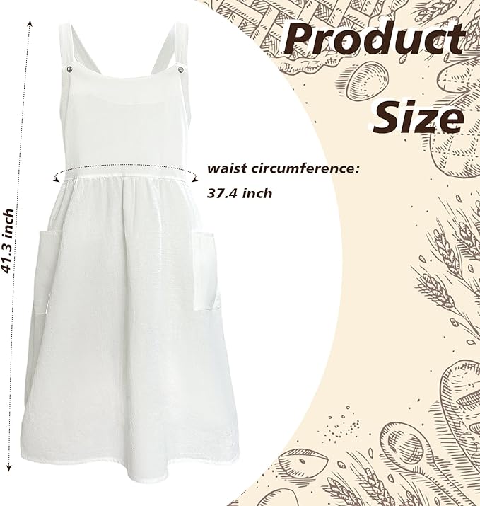Cityelf Vintage White Apron Maid Pioneer Costume Victorian Style Cotton 50’s Ruffle Dress Apron with Long Ties and Pockets