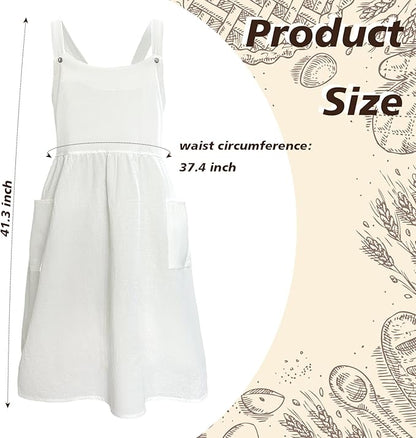 Cityelf Vintage White Apron Maid Pioneer Costume Victorian Style Cotton 50’s Ruffle Dress Apron with Long Ties and Pockets